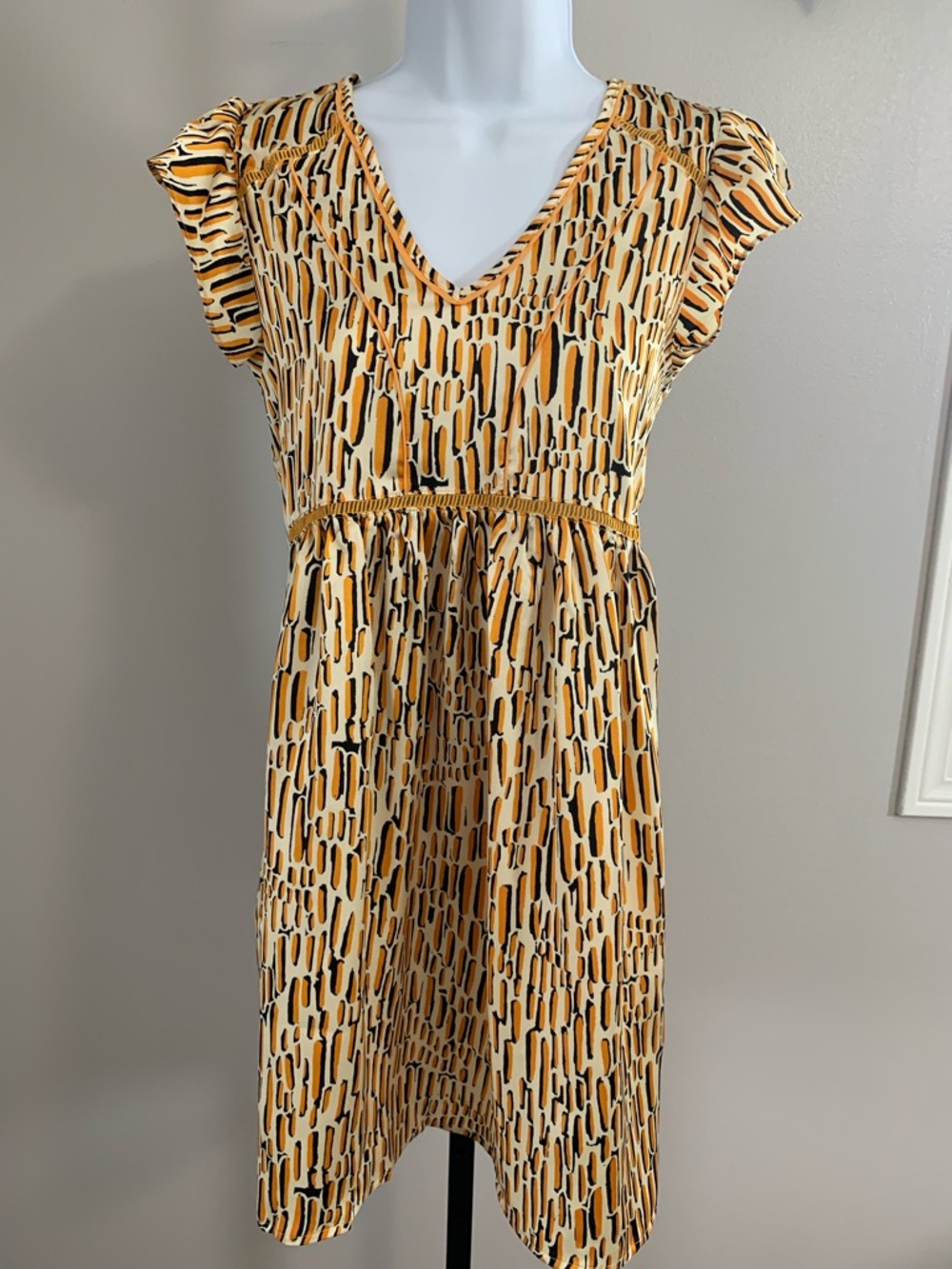 NWT Umgee Yellow Printed V-Neck Mini Dress with Flutter Sleeves - Picture 16 of 16
